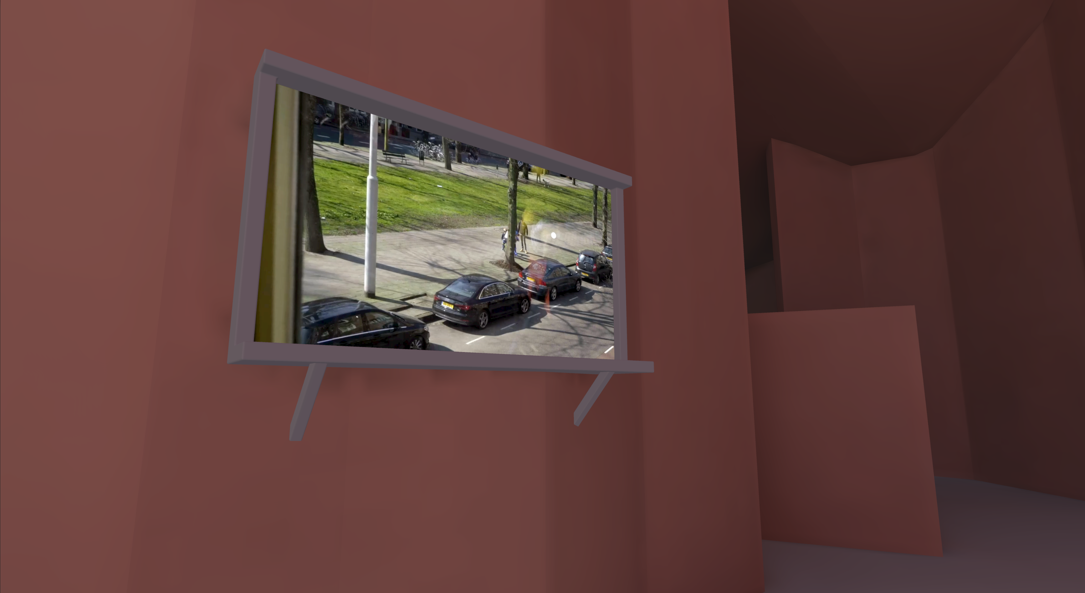 Window with video playing inside it. The video is one of several observance-based stories involving the white dot.